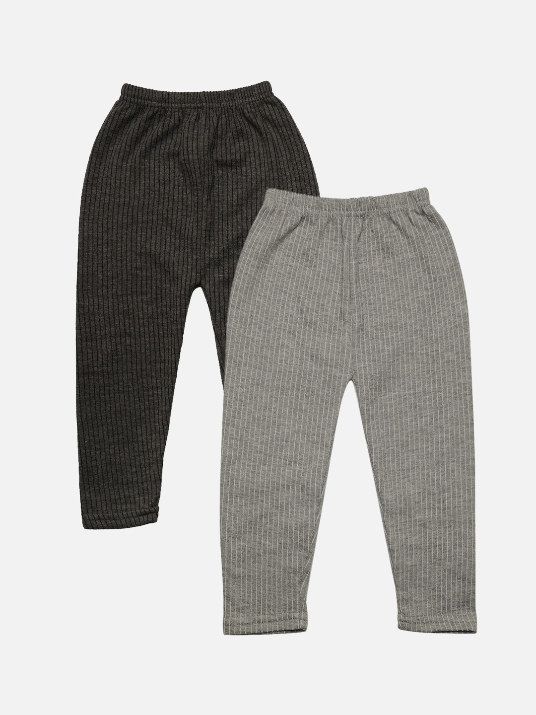 

TINY HUG Girls Pack Of 2 Grey & Dark Grey Solid Cotton Thermal Bottoms, Grey melange