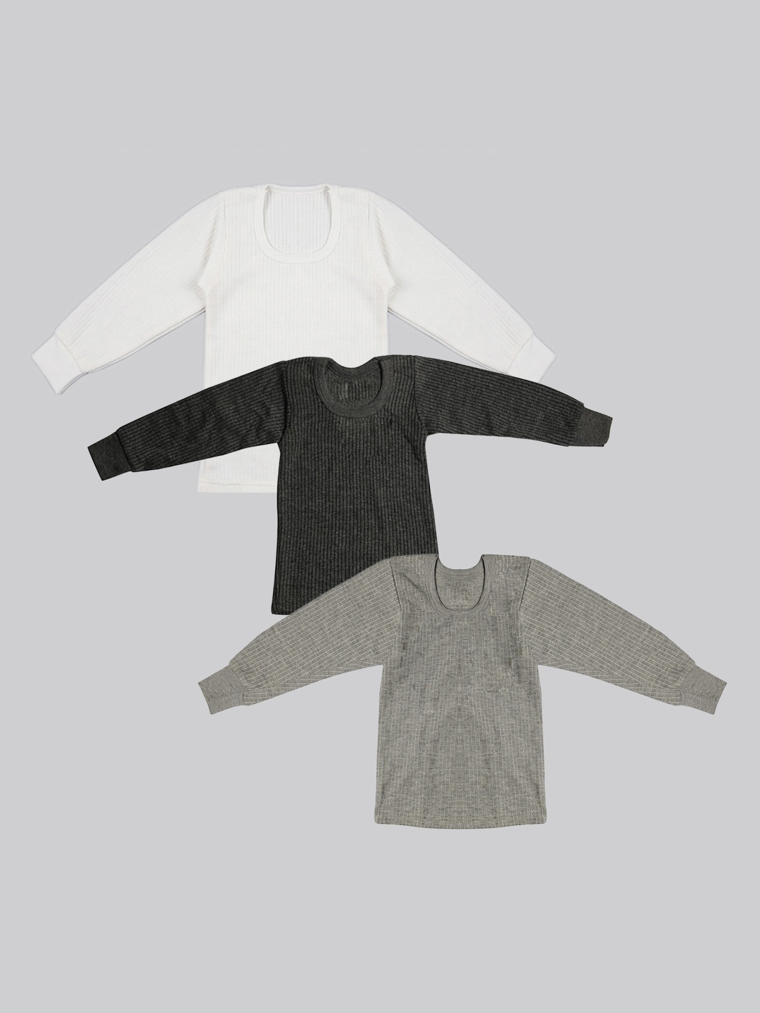 

TINY HUG Boys Pack Of 3 Solid Cotton Thermal, Grey melange