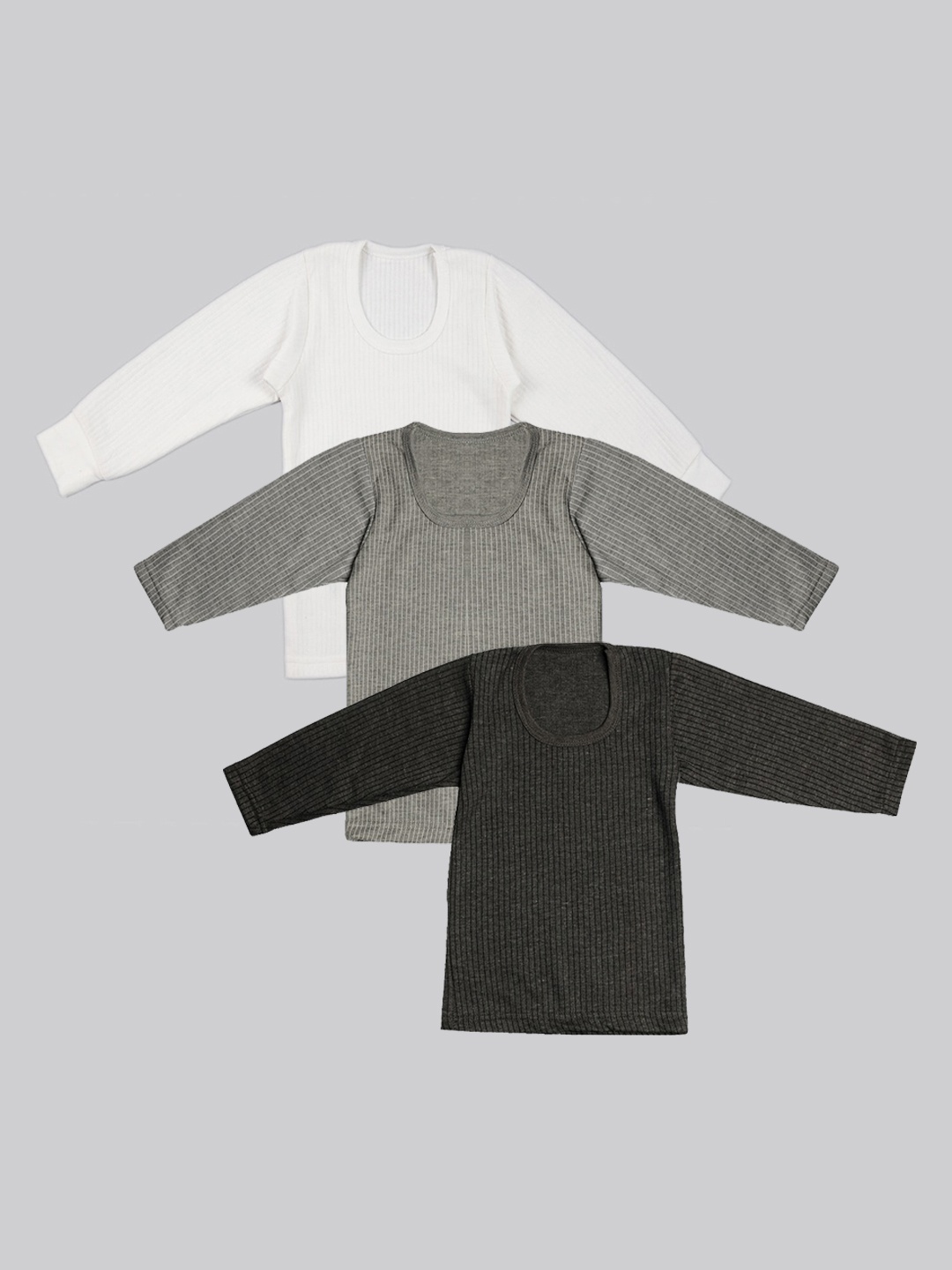 

TINY HUG Girls Pack Of 3 Solid Cotton Thermal Tops, Grey melange