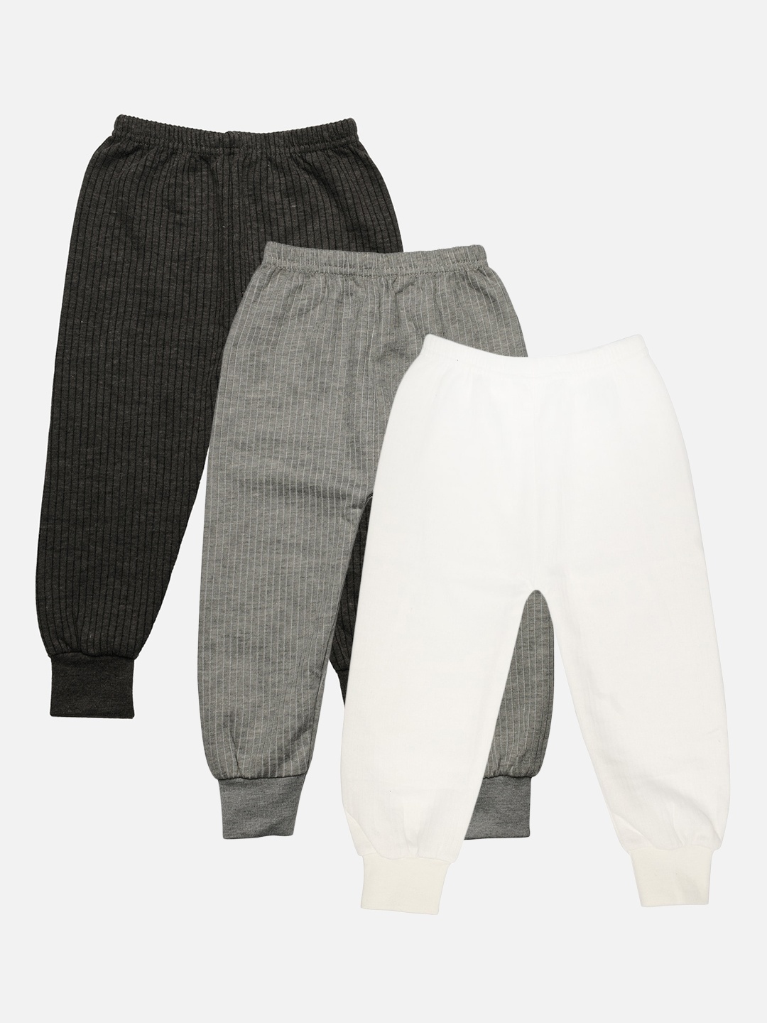 

TINY HUG Boys Pack Of 3 Solid Cotton Thermal Bottoms, Grey melange
