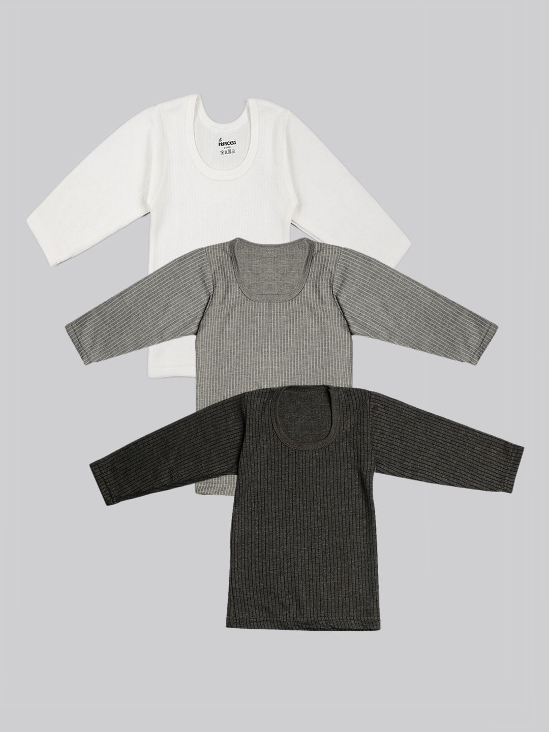 

TINY HUG Girls Pack Of 3 Black & Grey Solid Cotton Thermal Tops, Grey melange