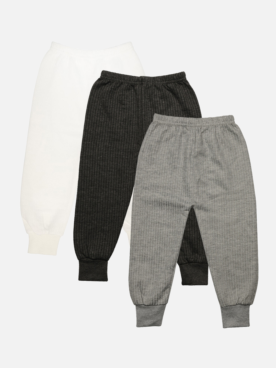 

TINY HUG Boys Pack Of 3 Solid Cotton Thermal Bottoms, Grey melange