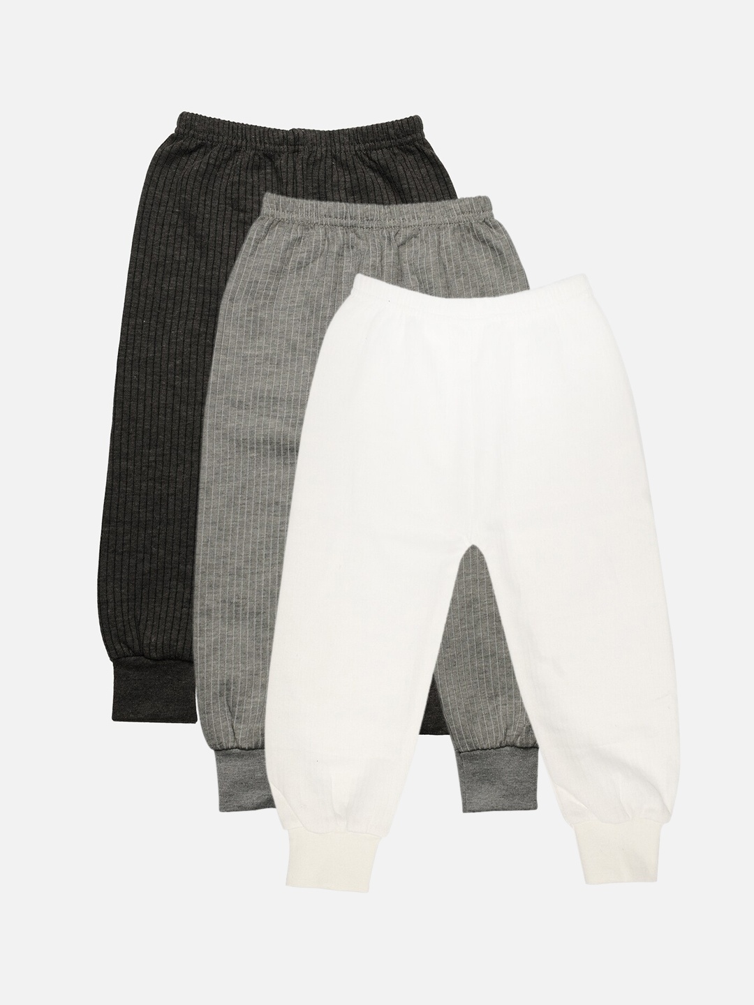 

TINY HUG Boys Pack Of 3 Solid Cotton Thermal Bottoms, Grey melange