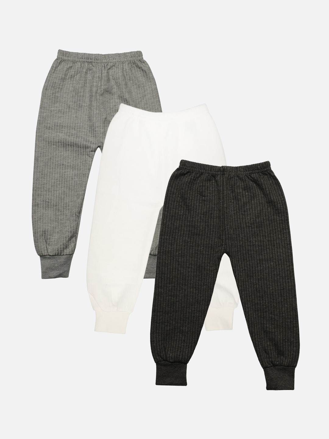 

TINY HUG Boys Pack of 3 Solid Cotton Thermal Bottoms, Grey melange