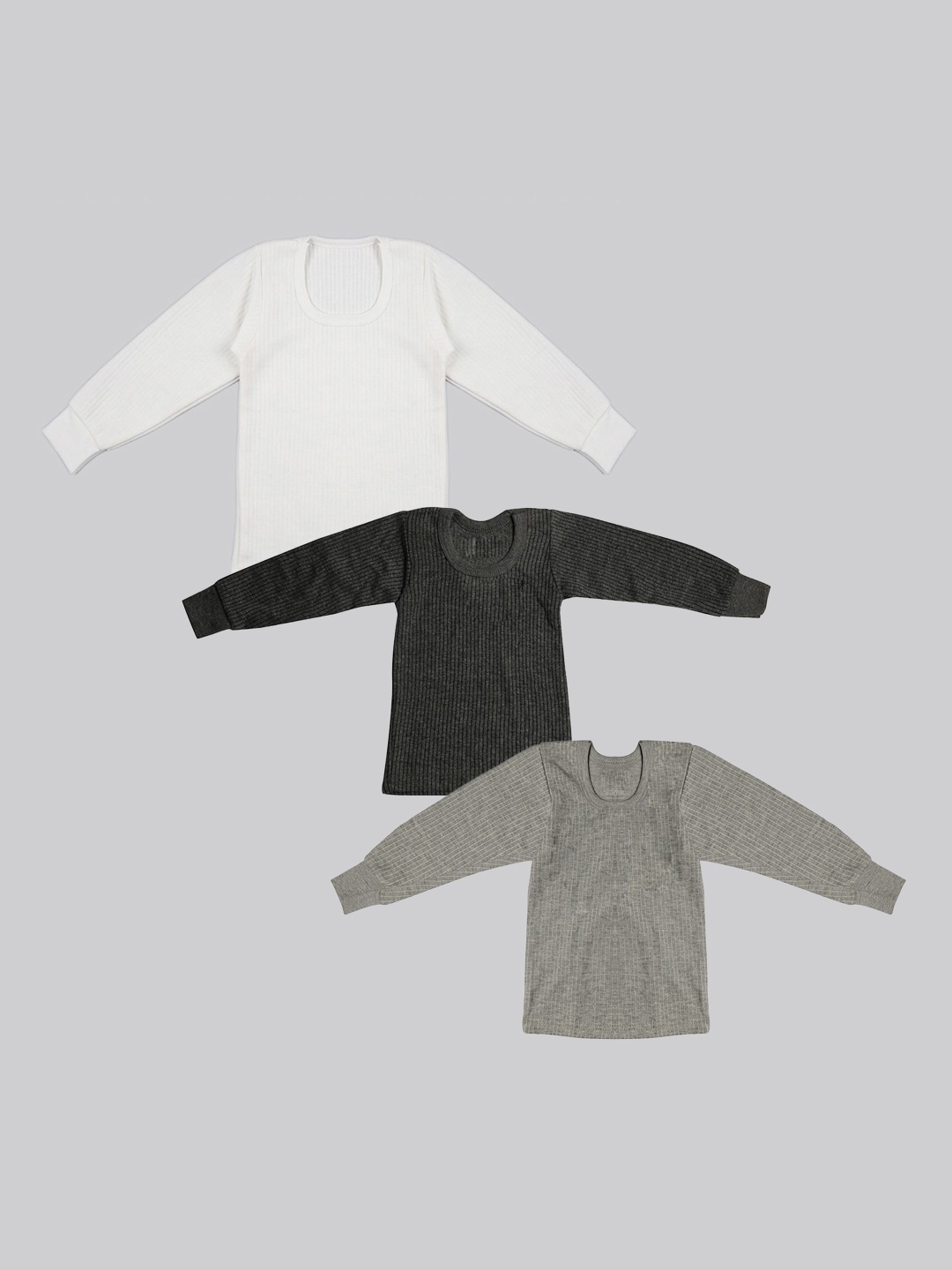 

TINY HUG Boys Pack Of 3 Solid Cotton Thermal Tops, Grey melange