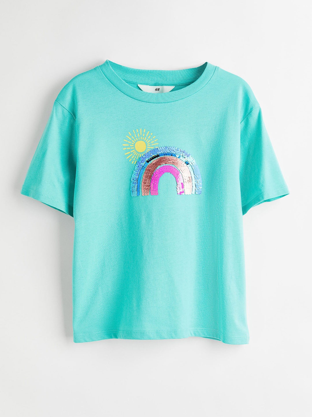 

H&M Girls Turquoise Blue Reversible Sequin-Motif T-shirt