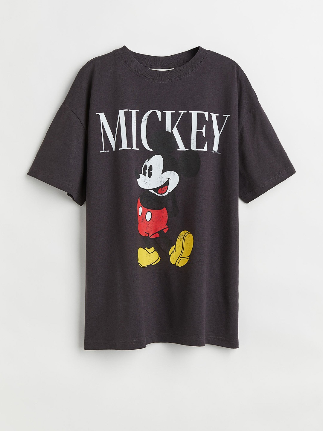 

H&M Women Charcoal Grey Oversized Printed T-shirt