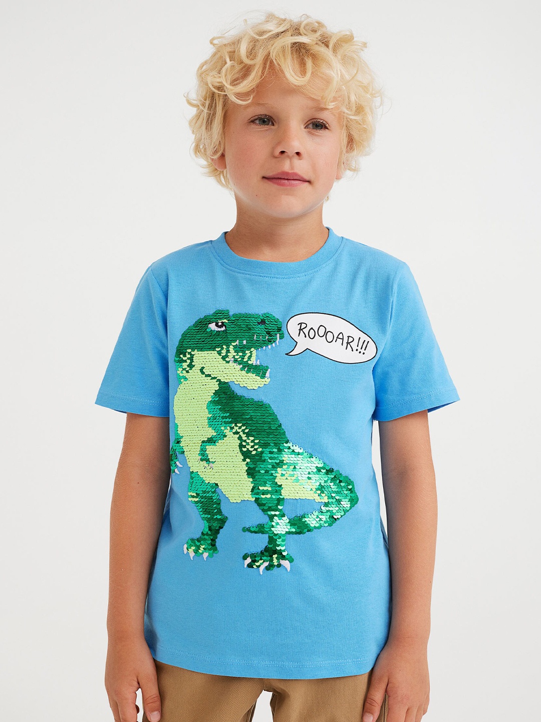 

H&M Boys Blue & Green Interactive-Motif Cotton T-shirt