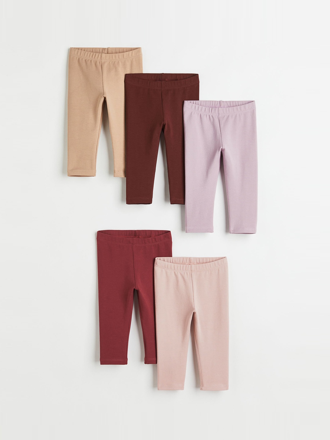 

H&M Boys Pack Of 5 Solid Cotton Leggings, Beige