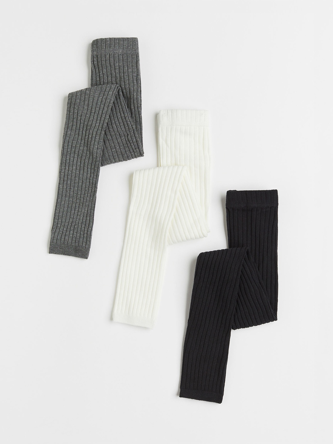 

H&M Girls 3-Pack Ribbed Leggings, White