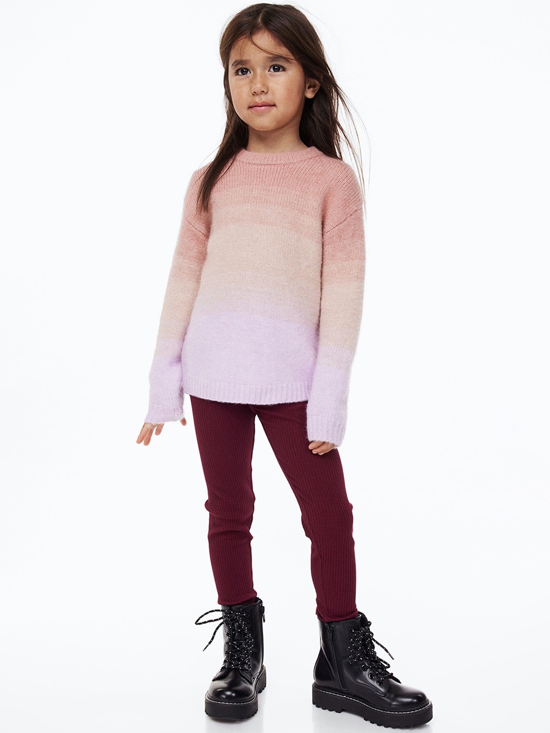 

H&M Girls Maroon Solid Ribbed Leggings