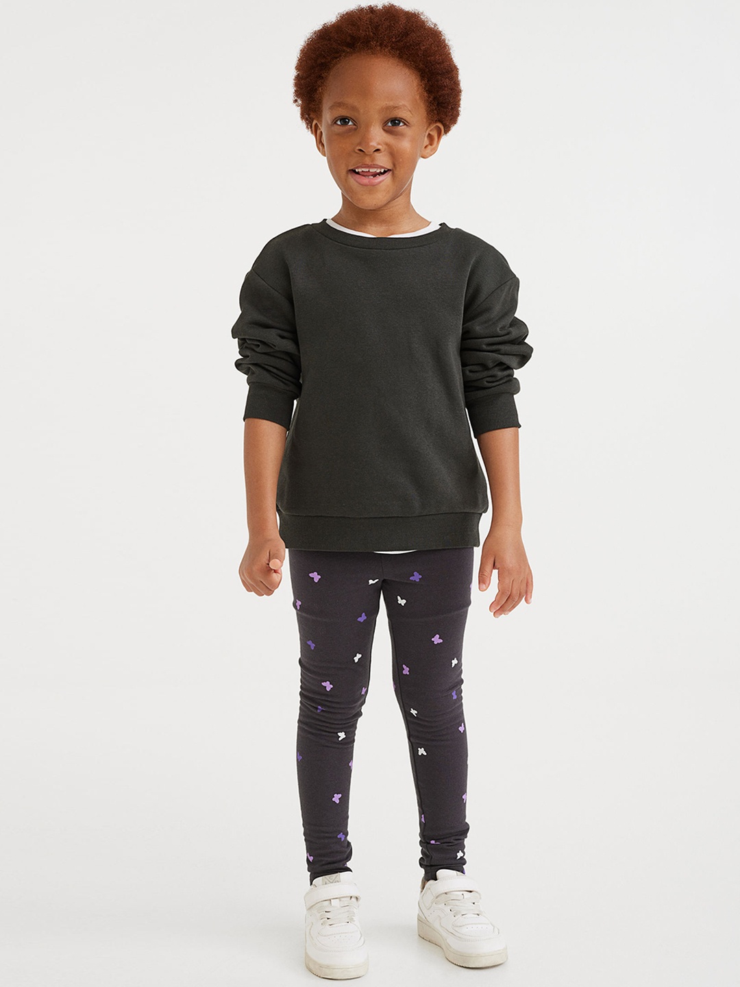 

H&M Girls Black & Purple Printed Ankle-Length Leggings