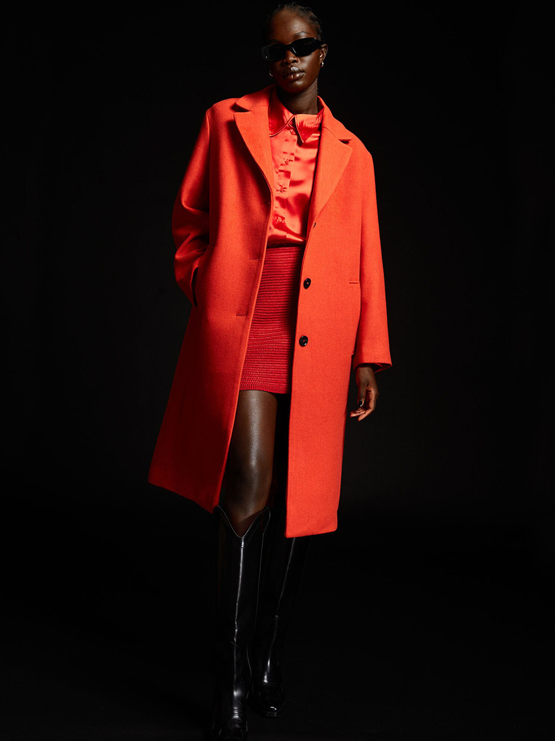 

H&M Women Orange-Colored Solid Knee-Length Single-Breasted Coat