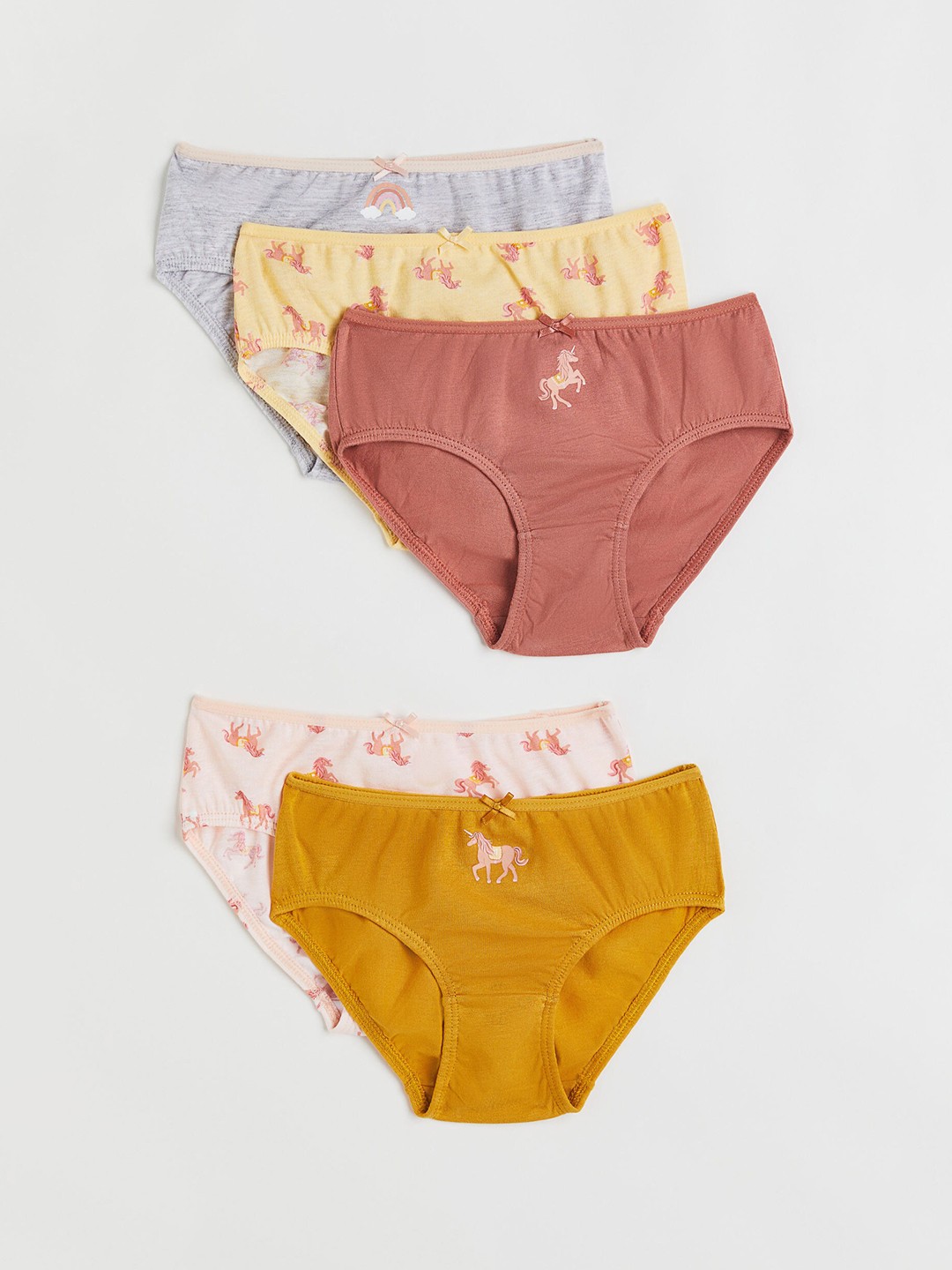 

H&M Girls Pack Of 5 Printed Pure Cotton Hipster Briefs, Grey
