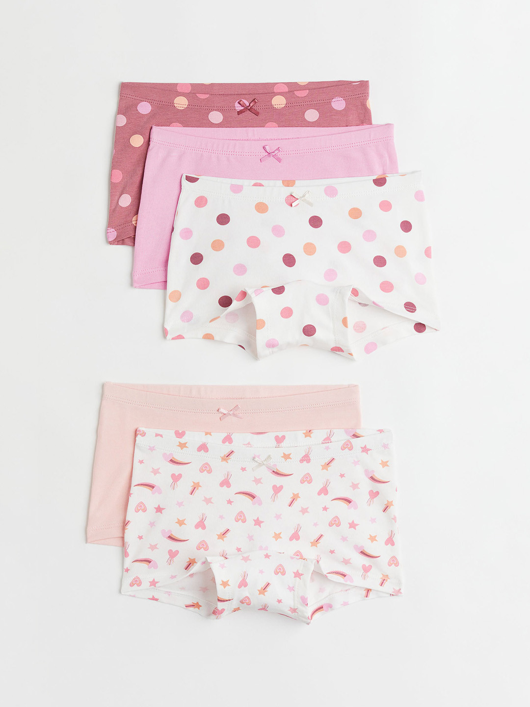 

H&M Girls Pack Of 5 Printed Boxer-Style Cotton Briefs, Pink