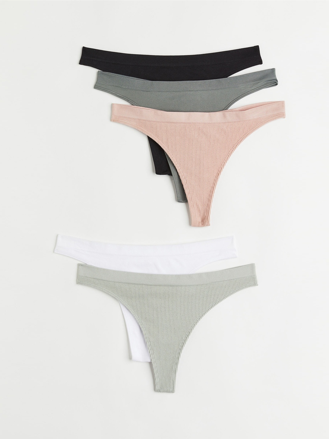 

H&M Women 5-Pack Solid Seamless Thong Briefs 1001223009, Black