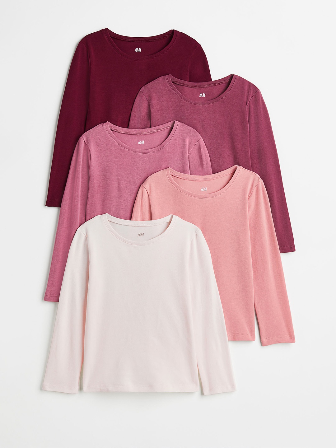 

H&M Girls 5-Pack Solid Jersey Tops, Pink