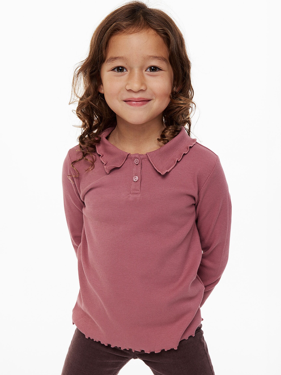 

H&M Girls Long-Sleeved Ribbed Top, Pink