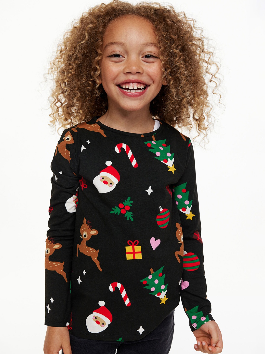 

H&M Girls Black Printed Jersey Top
