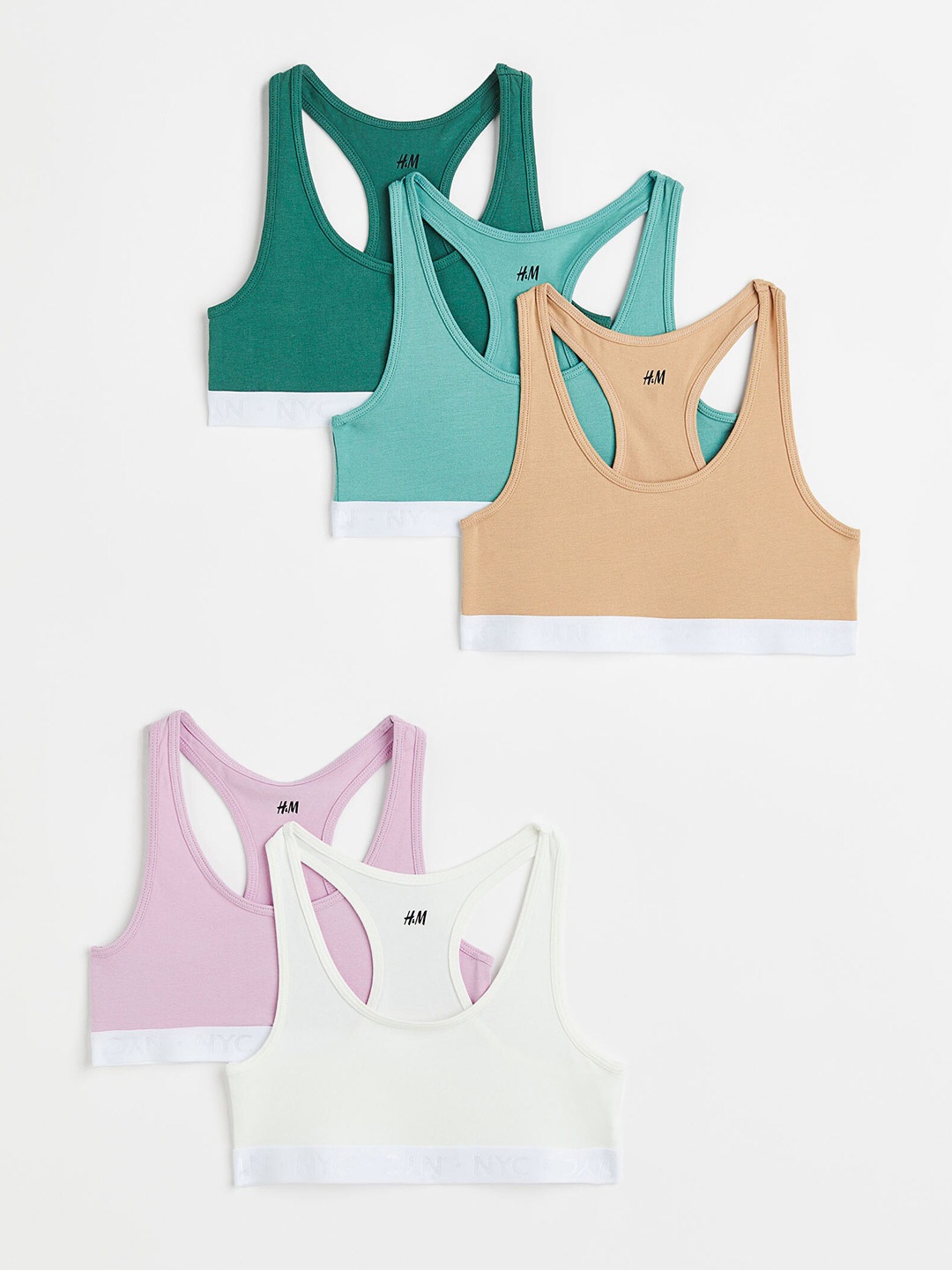 

H&M Girls Pack Of 5 Solid Sleeveless Top, Beige