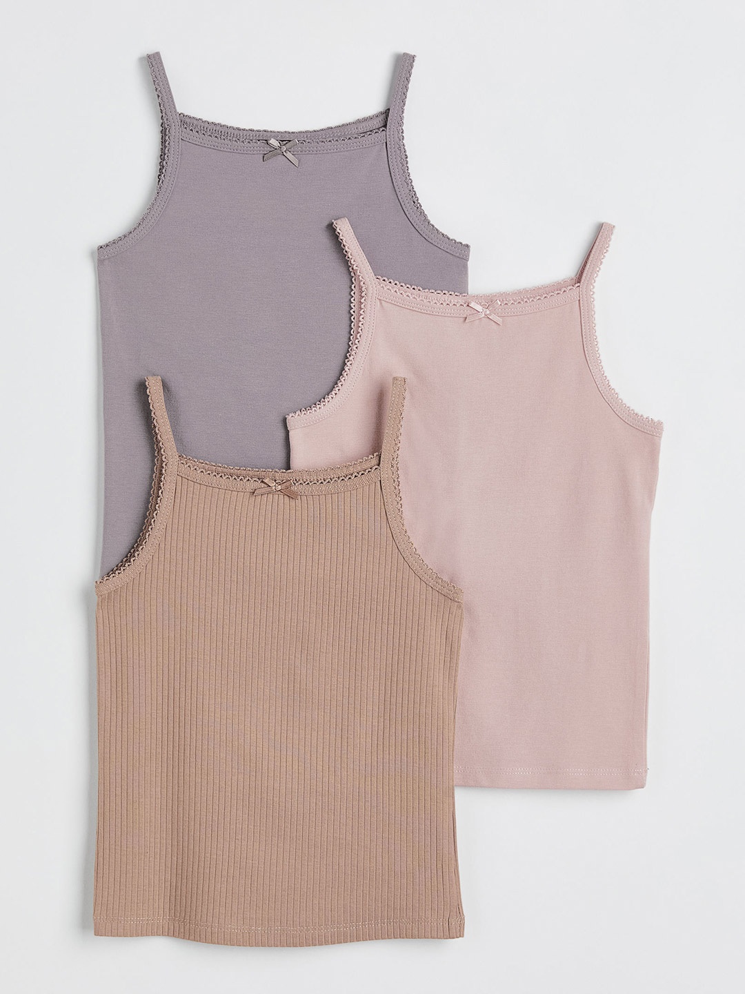 

H&M Girls 3-Pack Jersey Vest Tops, Beige