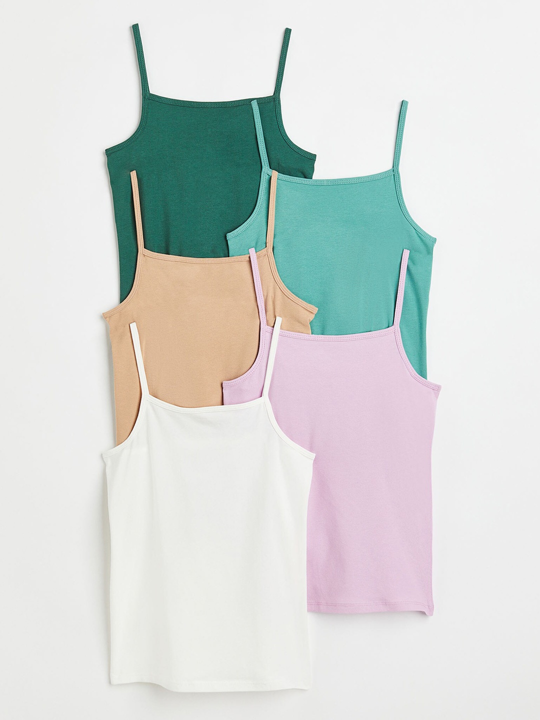 

H&m Girls 5-Pack Jersey Strappy Tops, Beige