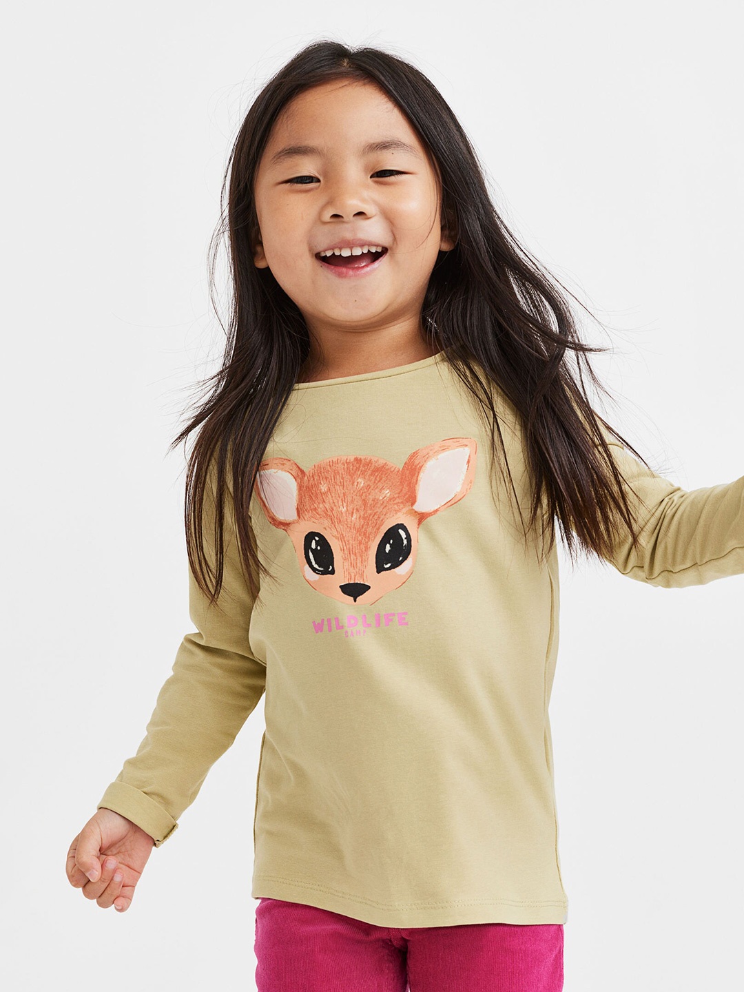 

H&M Girls Animal Printed Cotton Top, Beige