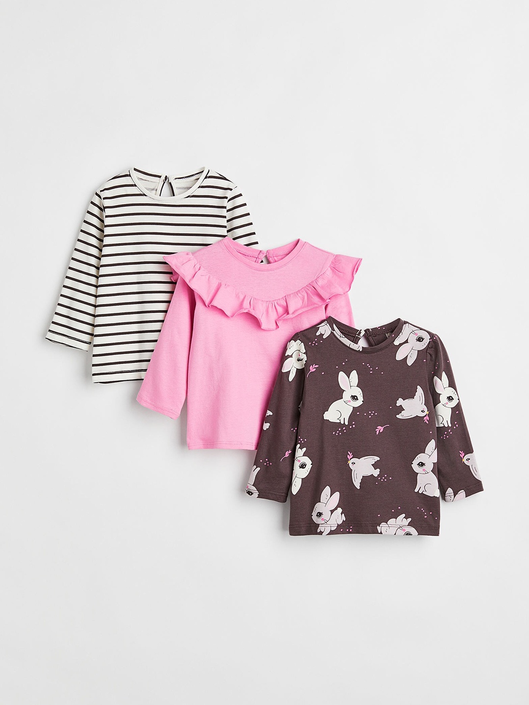 

H&M Girls 3-Pack Cotton Jersey Tops, Brown