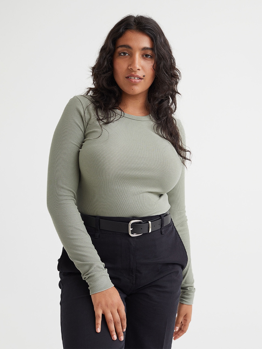 

H&M Woman Ribbed modal-blend top, Green