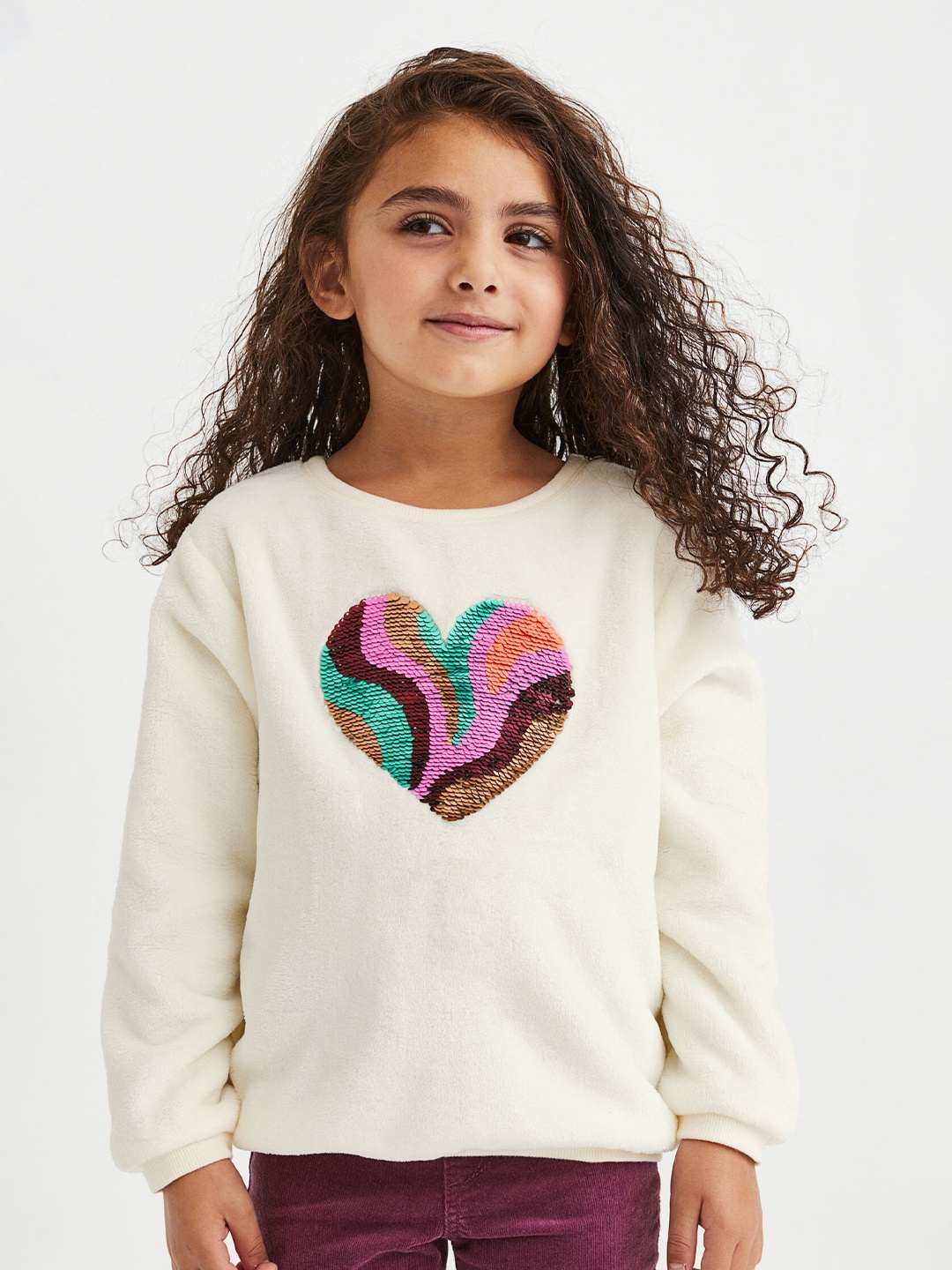 

H&M Girls White Motif-Front Sweatshirt