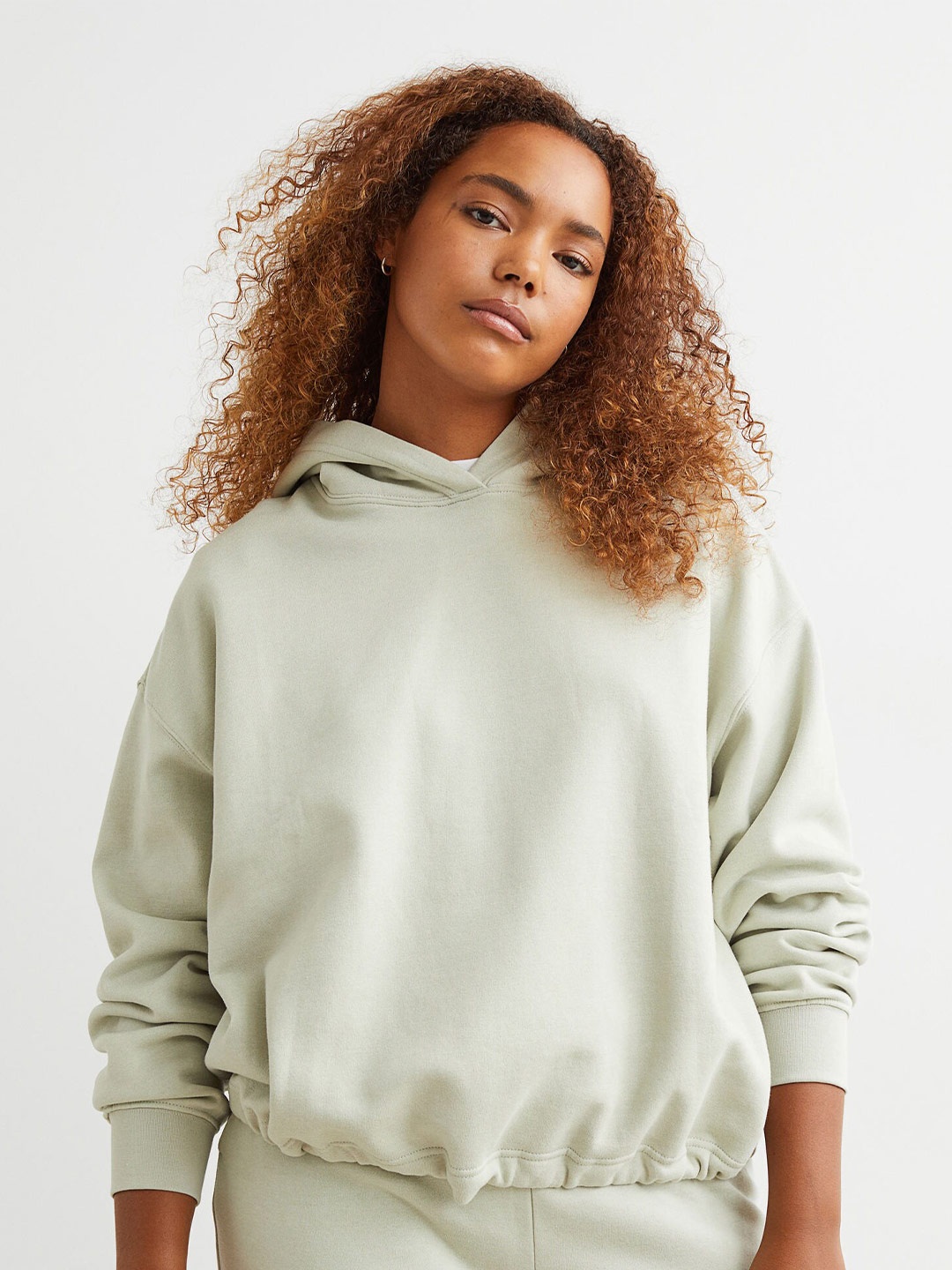 

H&M Woman Boxy drawstring hoodie, Green