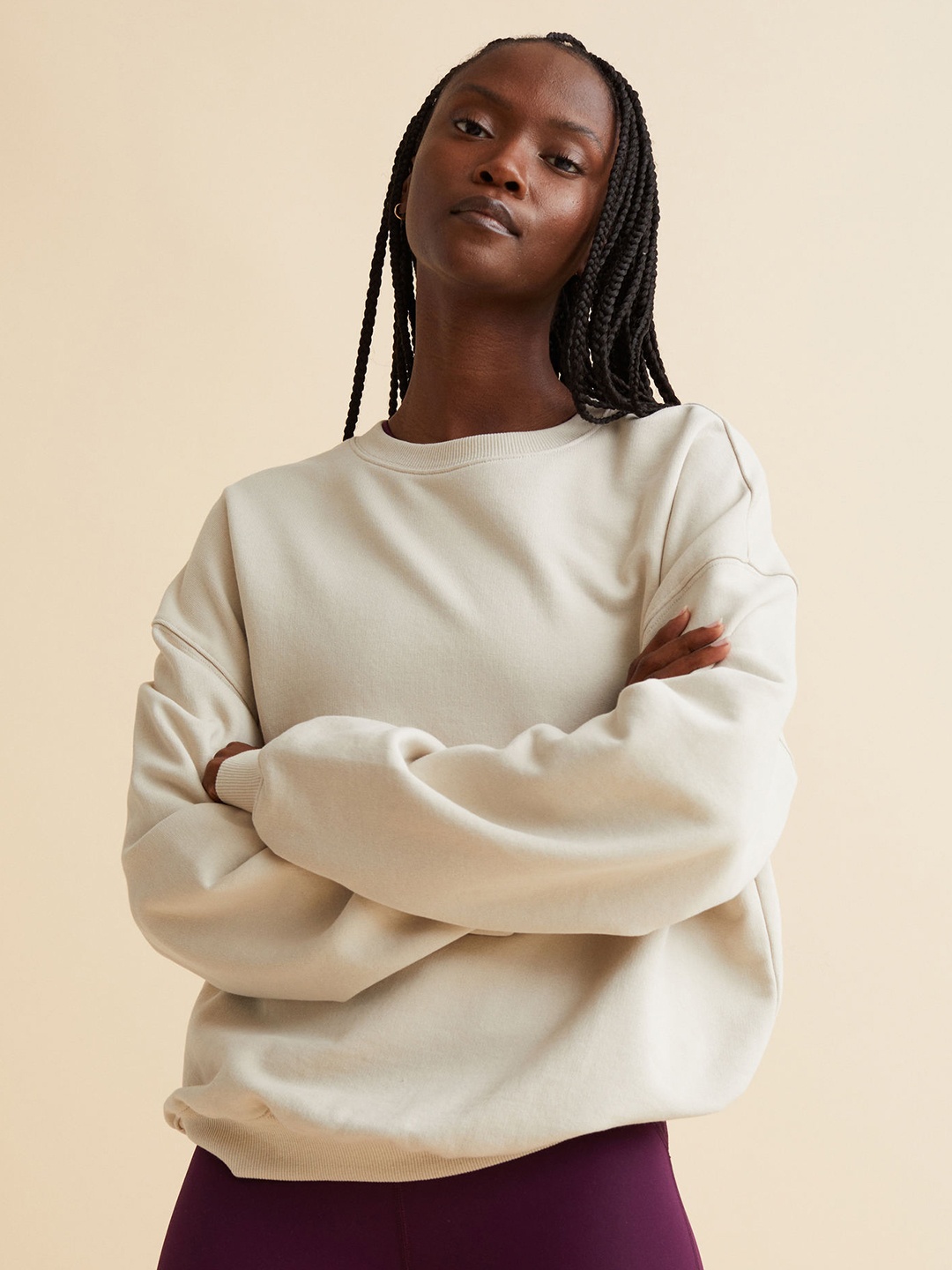 

H&M Women Off-White Oversized Sports Sweatshirt