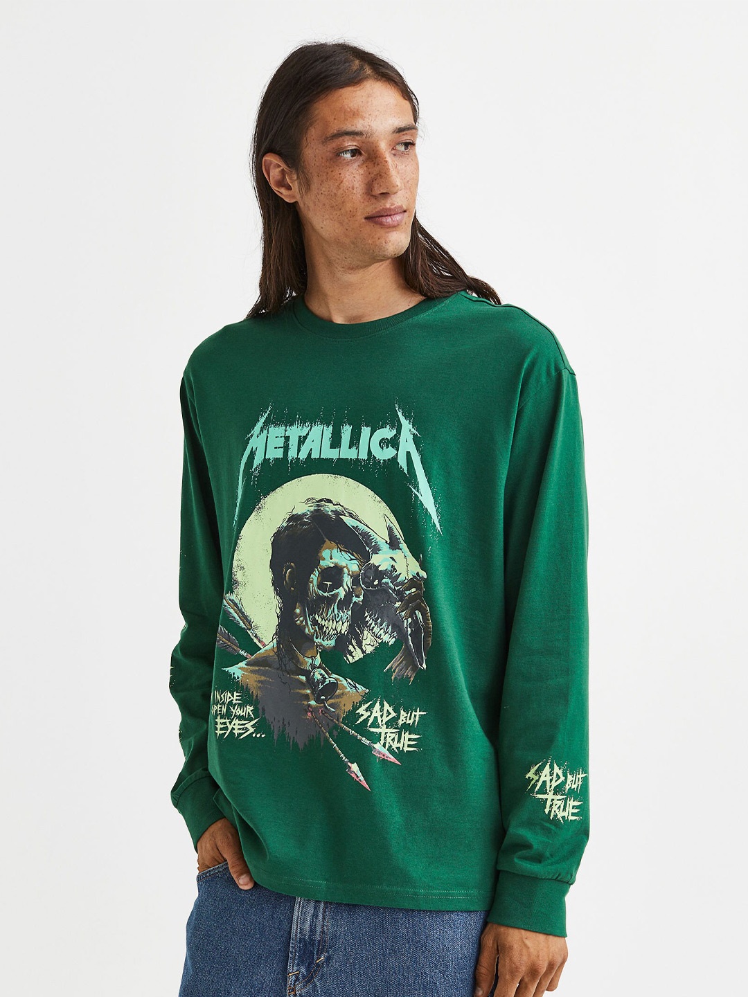 

H&M Men Relaxed Fit Printed jersey top, Green