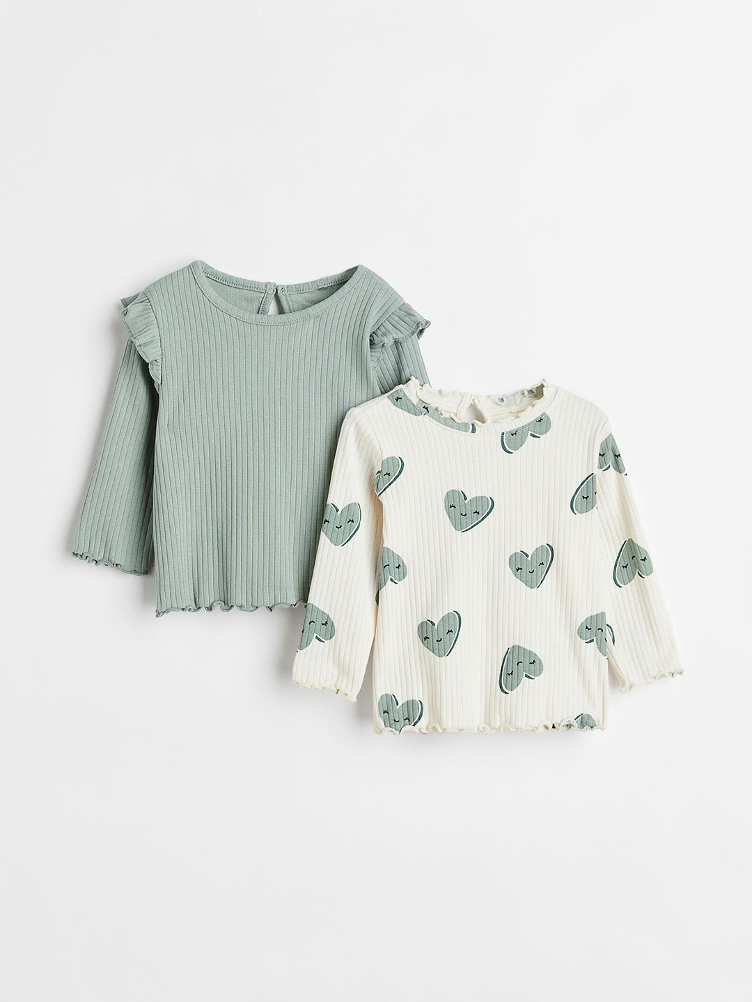 

H&M Girls Pack Of 2 Printed Pure Cotton Tops, Green