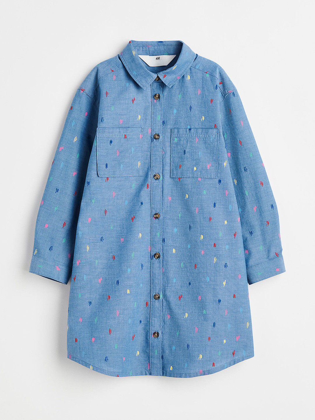 

H&M Girls Blue Printed Belted Shirt Dress