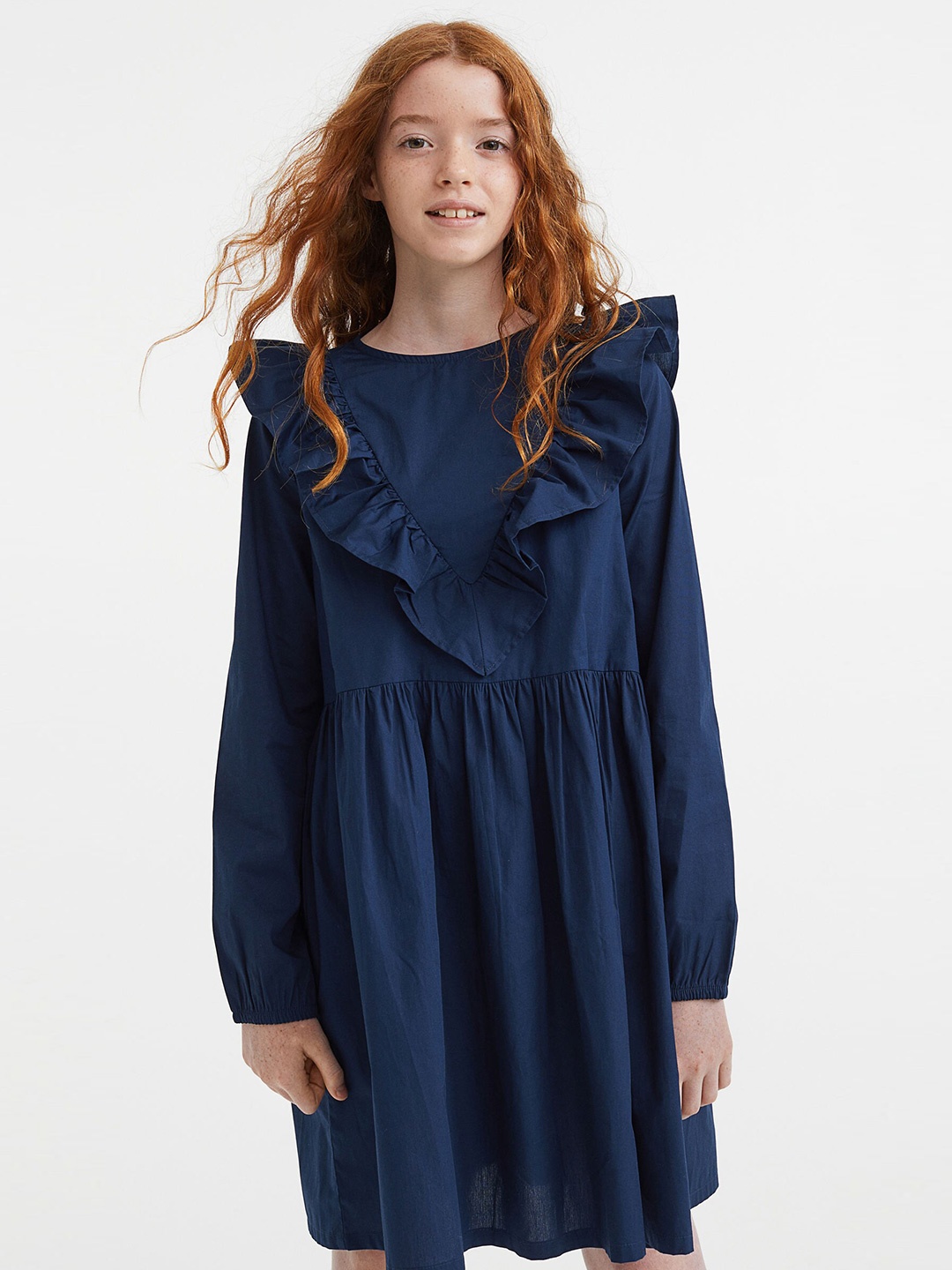 

H&M Girls Flounce-Trimmed Dress, Blue