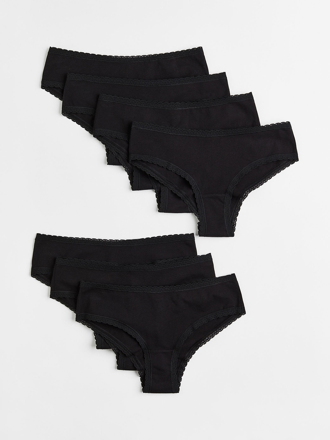 

H&M Women 7-Pack Black Solid Hipster Briefs 1079390001