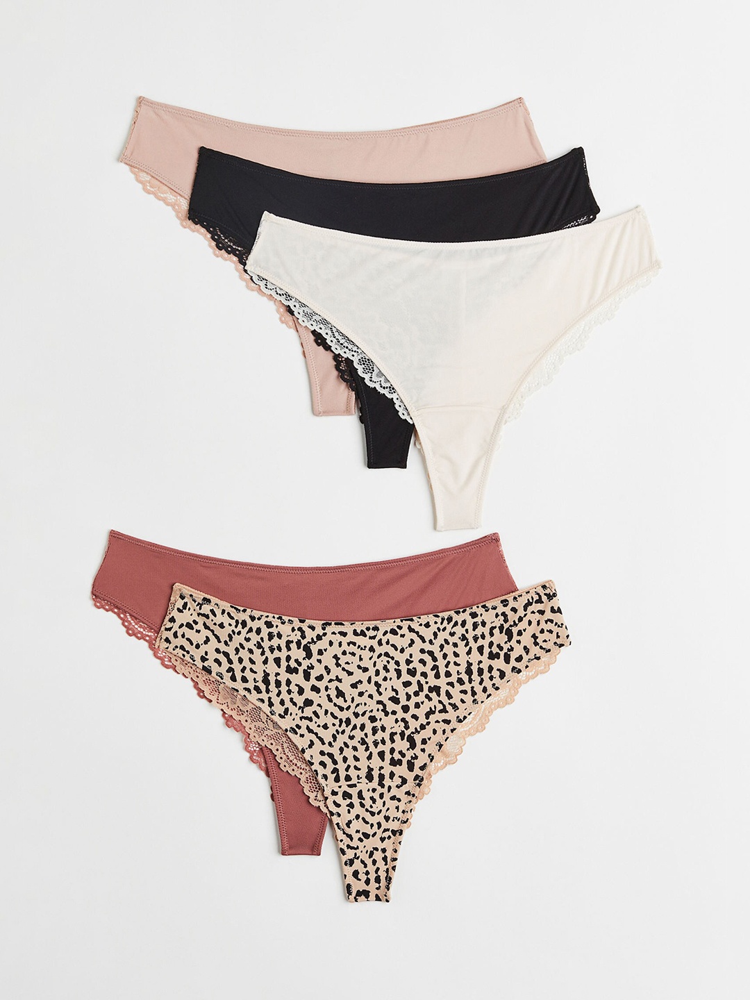 

H&M Women Pack Of 5 Solid Brazilian Bikini Briefs, Beige