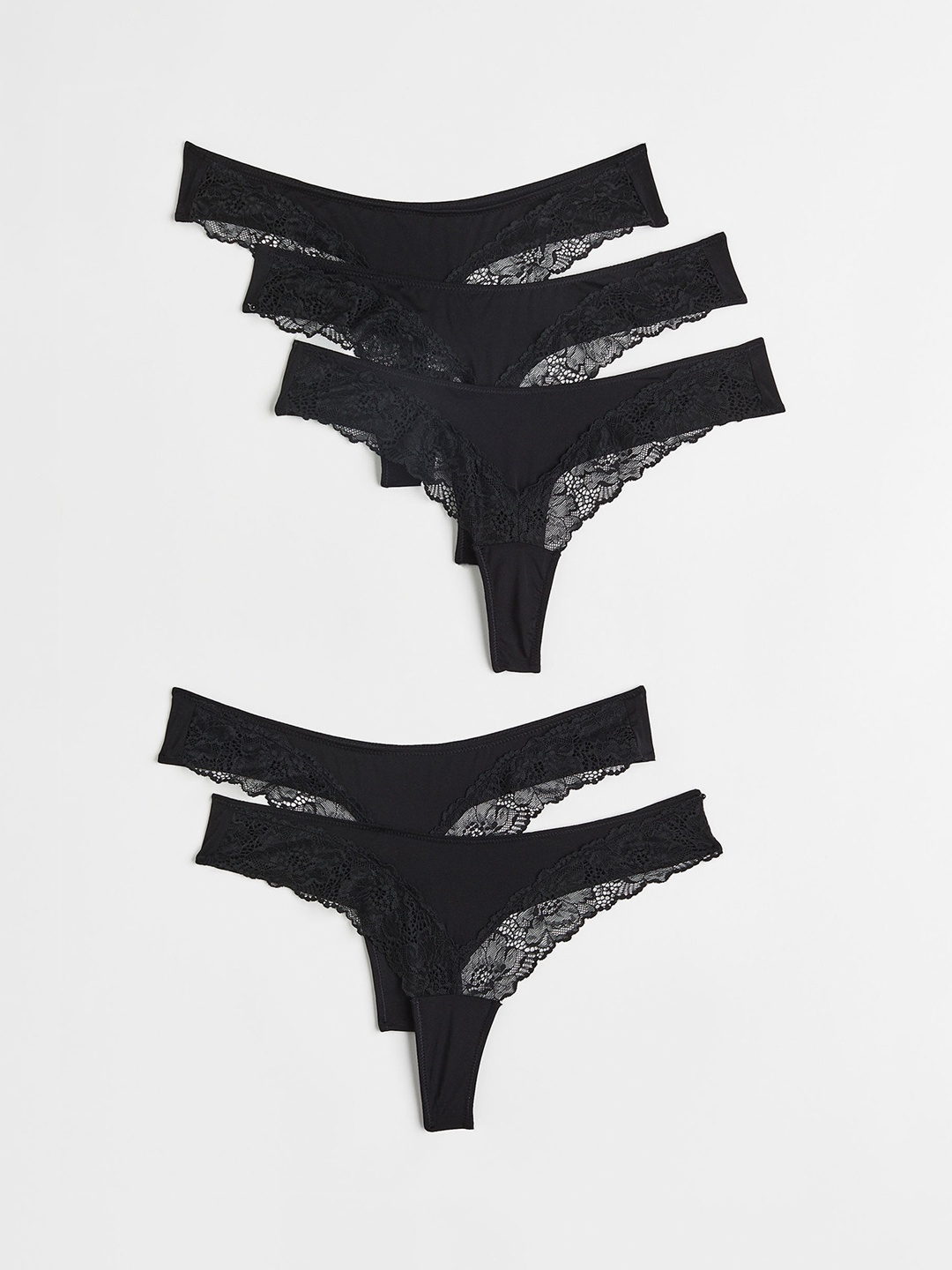 

H&M Women Pack Of 5 Self-Design Thongs Briefs, Black