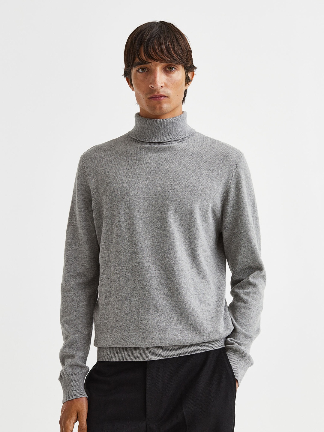 

H&M Men Slim Fit Fine-knit polo-neck jumper, Grey