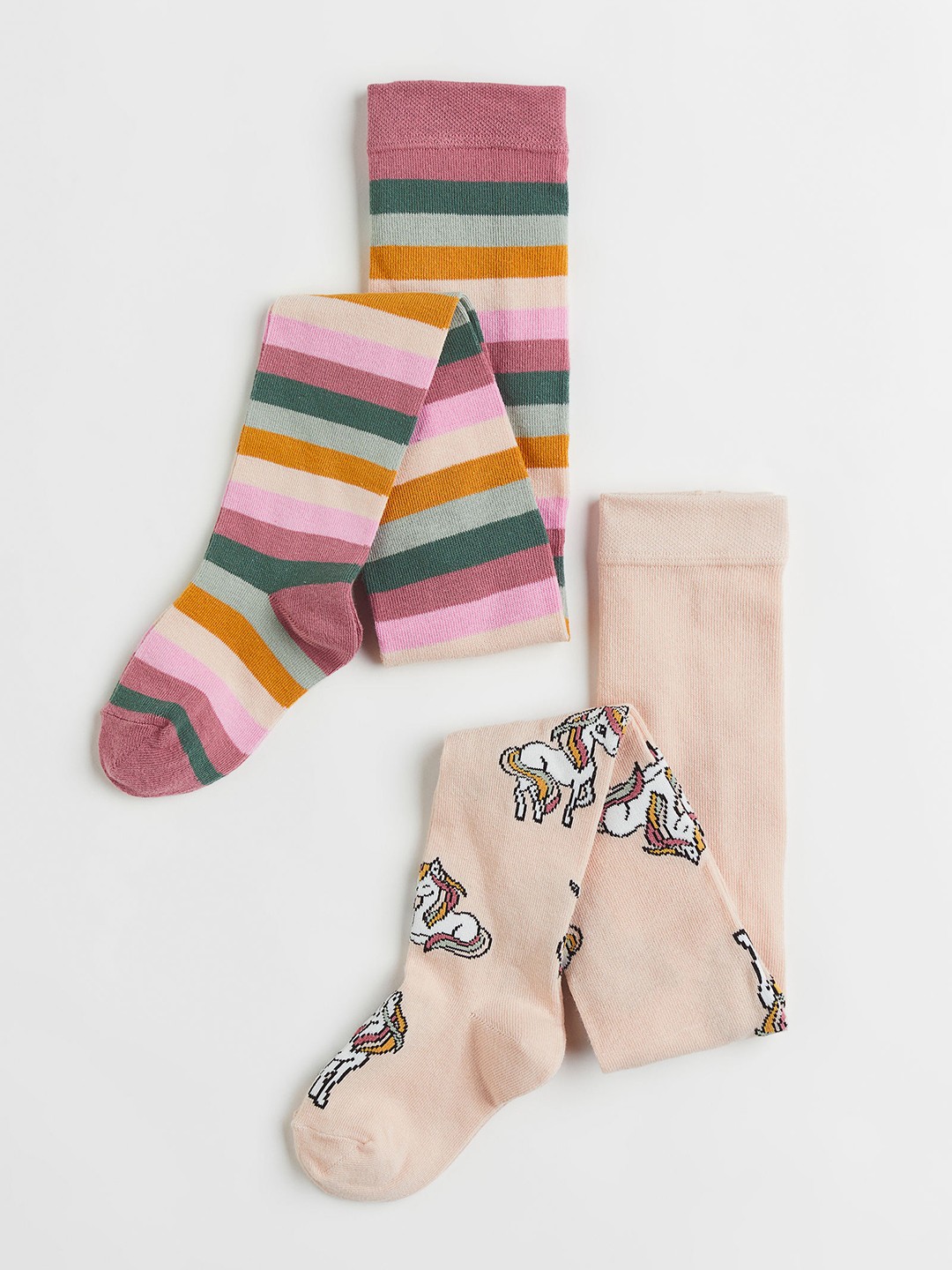 

H&M Girls 2-Pack Fine-Knit Tights, Beige