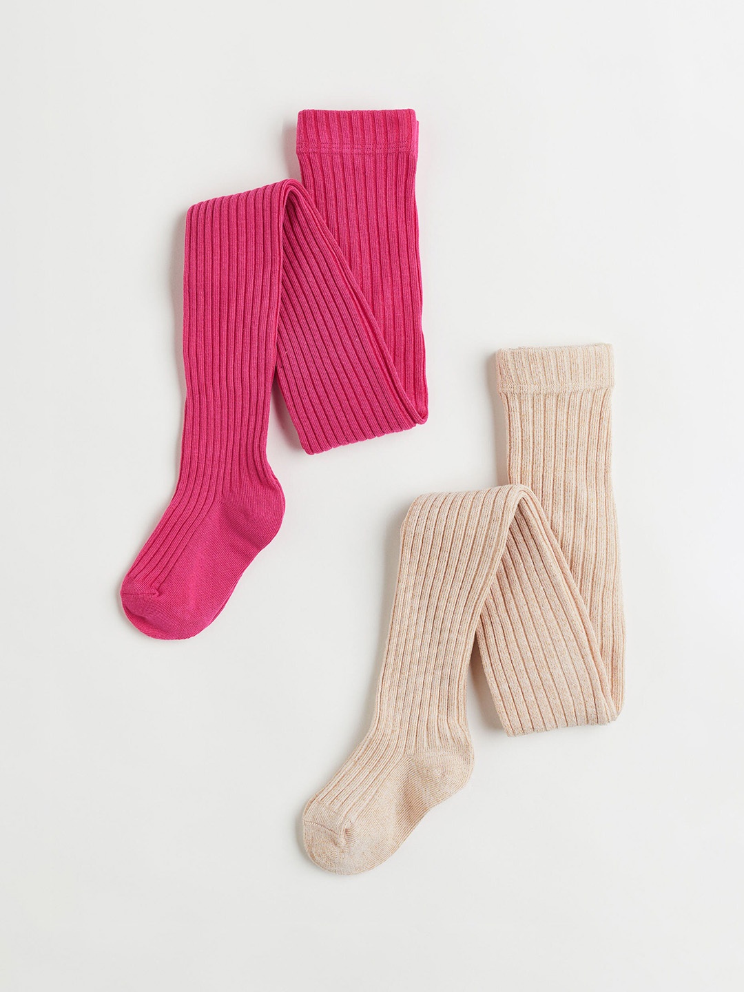 

H&M Girls Pack of 2 Solid Knitted Tights, Beige