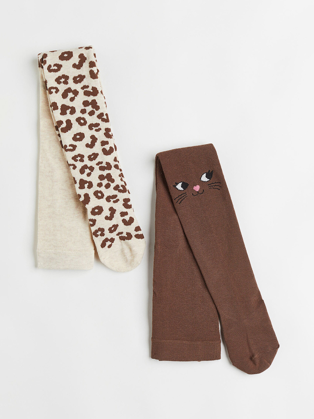 

H&M Girls 2-Pack Fine-Knit Tights, Beige