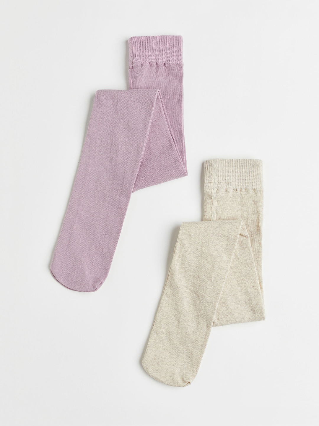 

H&M Girls Pack Of 2 Solid Fine-Knit Tights, Beige