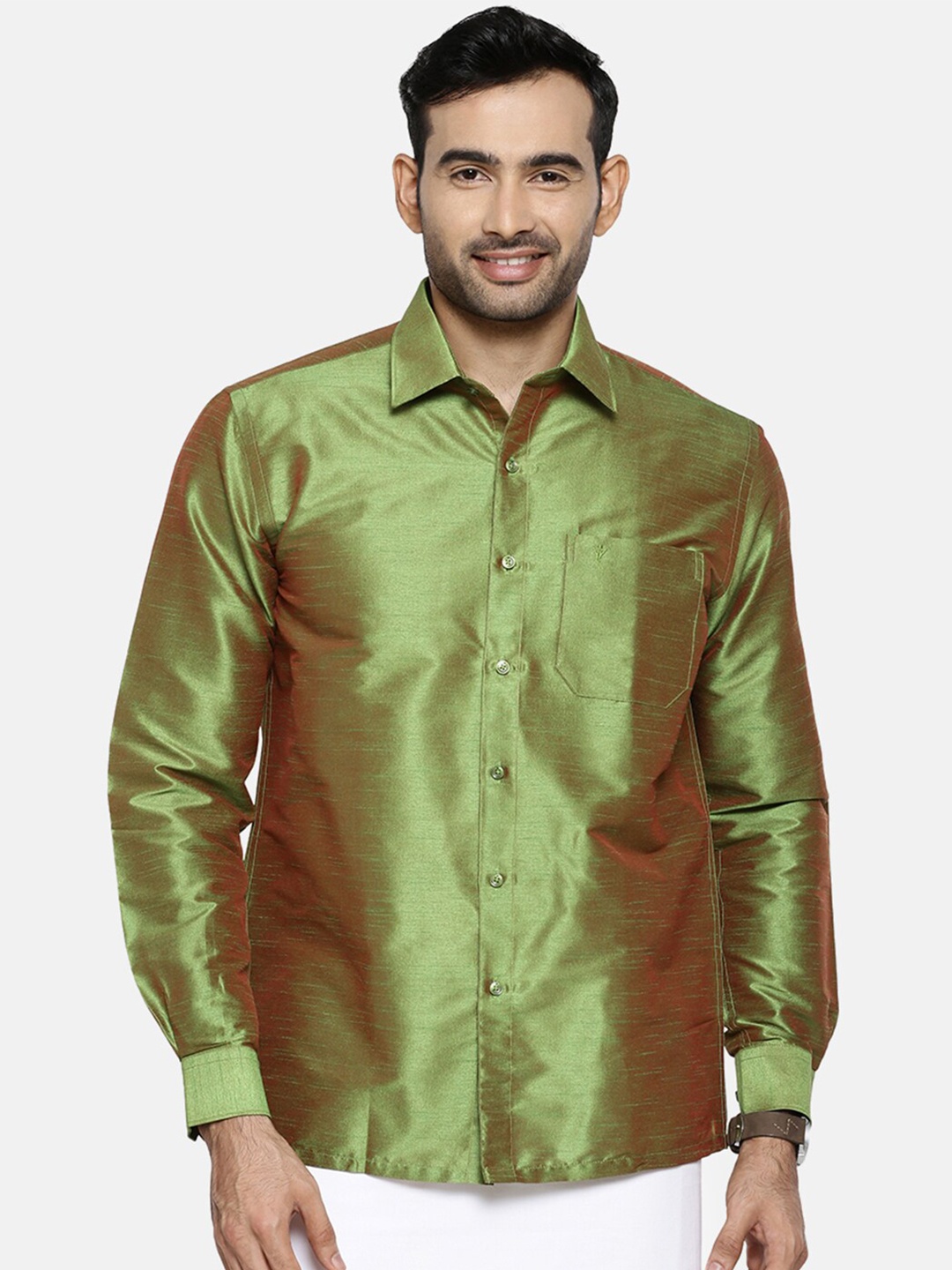 

Ramraj Men Green Full Sleeve Polyester Shirt & Dhoti Set