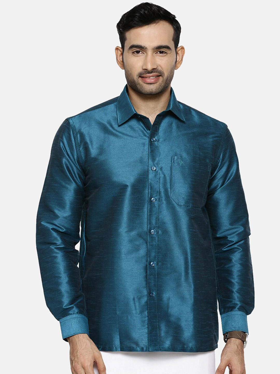 

Ramraj Men Blue Solid Polyester Full Sleeve Shirt & Dhoti Set