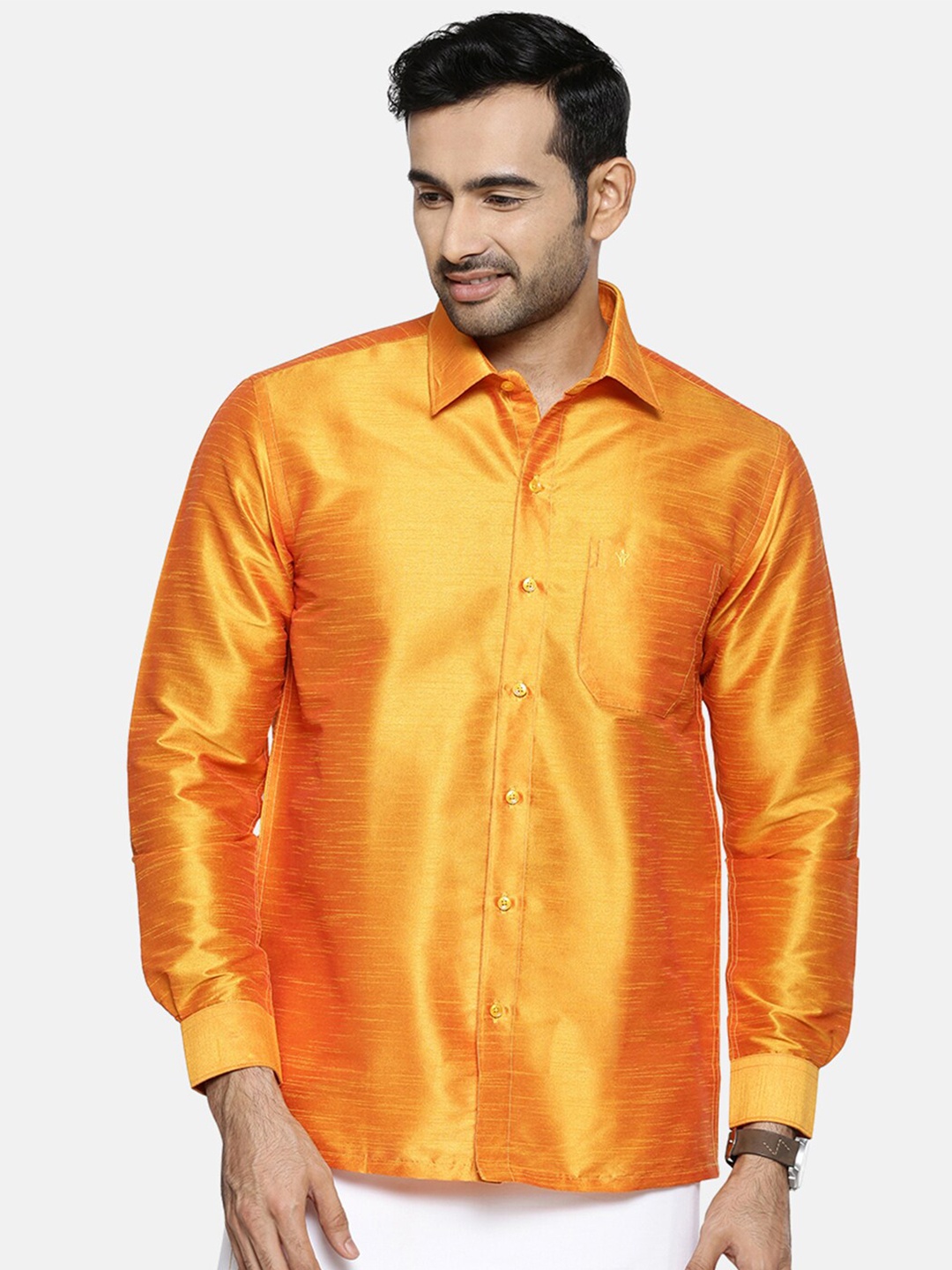 

Ramraj Men Mustard Solid Polyester Shirt & Dhoti Set