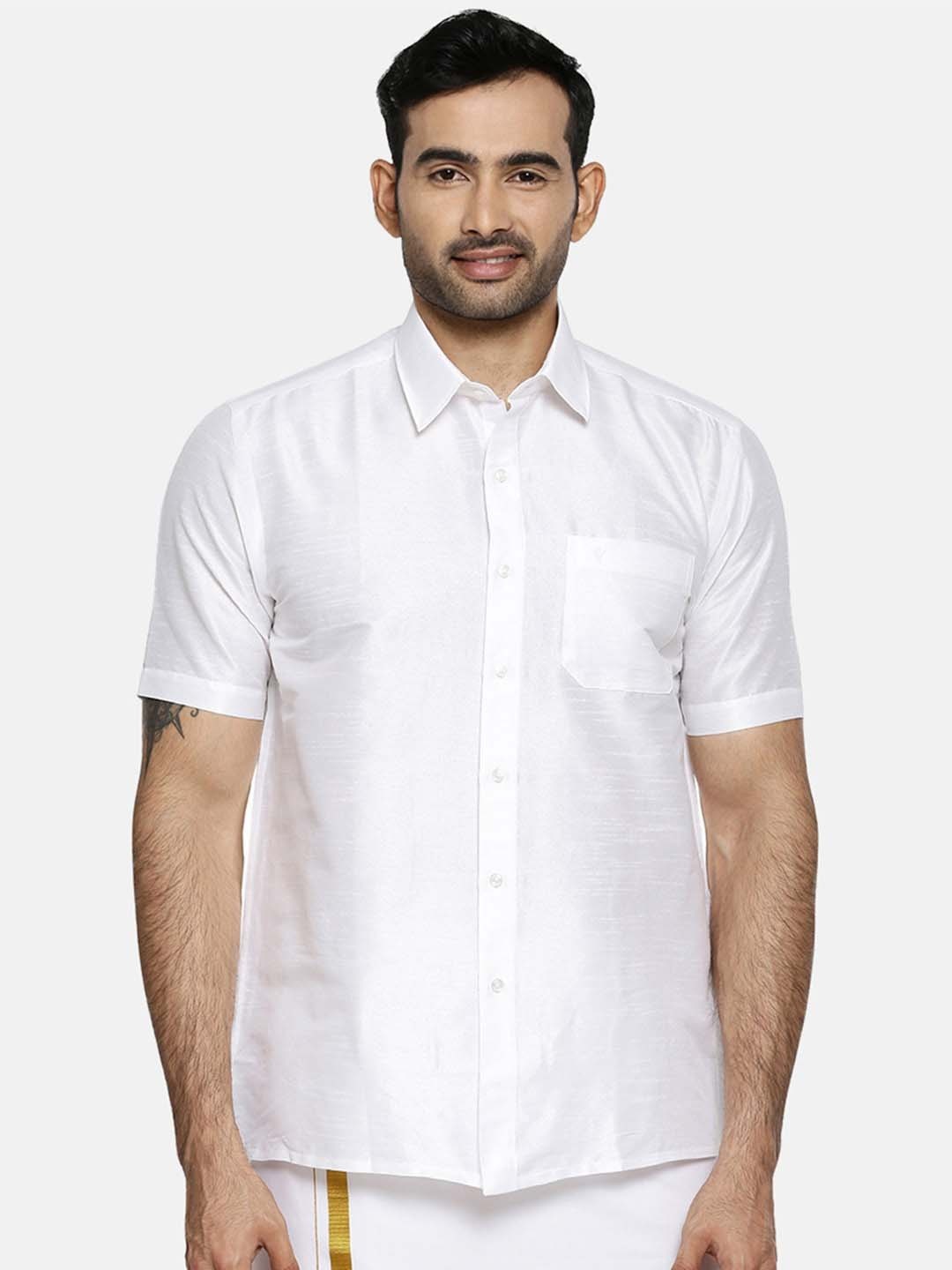 

Ramraj Men White & Gold-Toned Shirt with Dhoti Pants