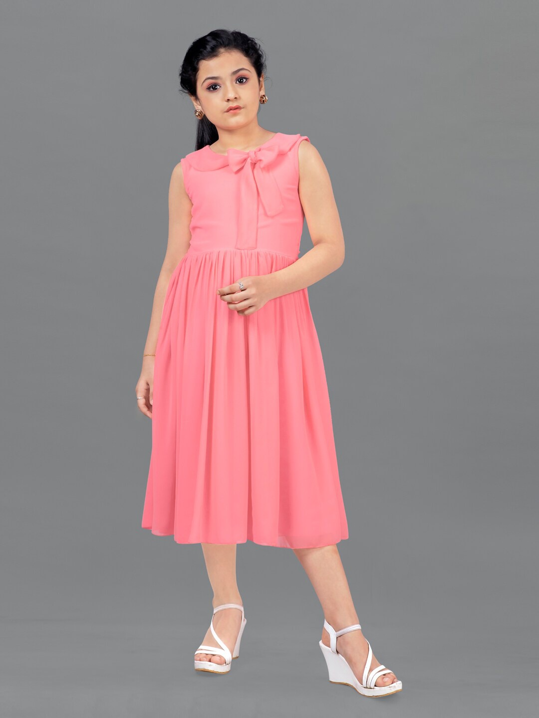 

FASHION DREAM Girls Pink Georgette A-Line Midi Dress