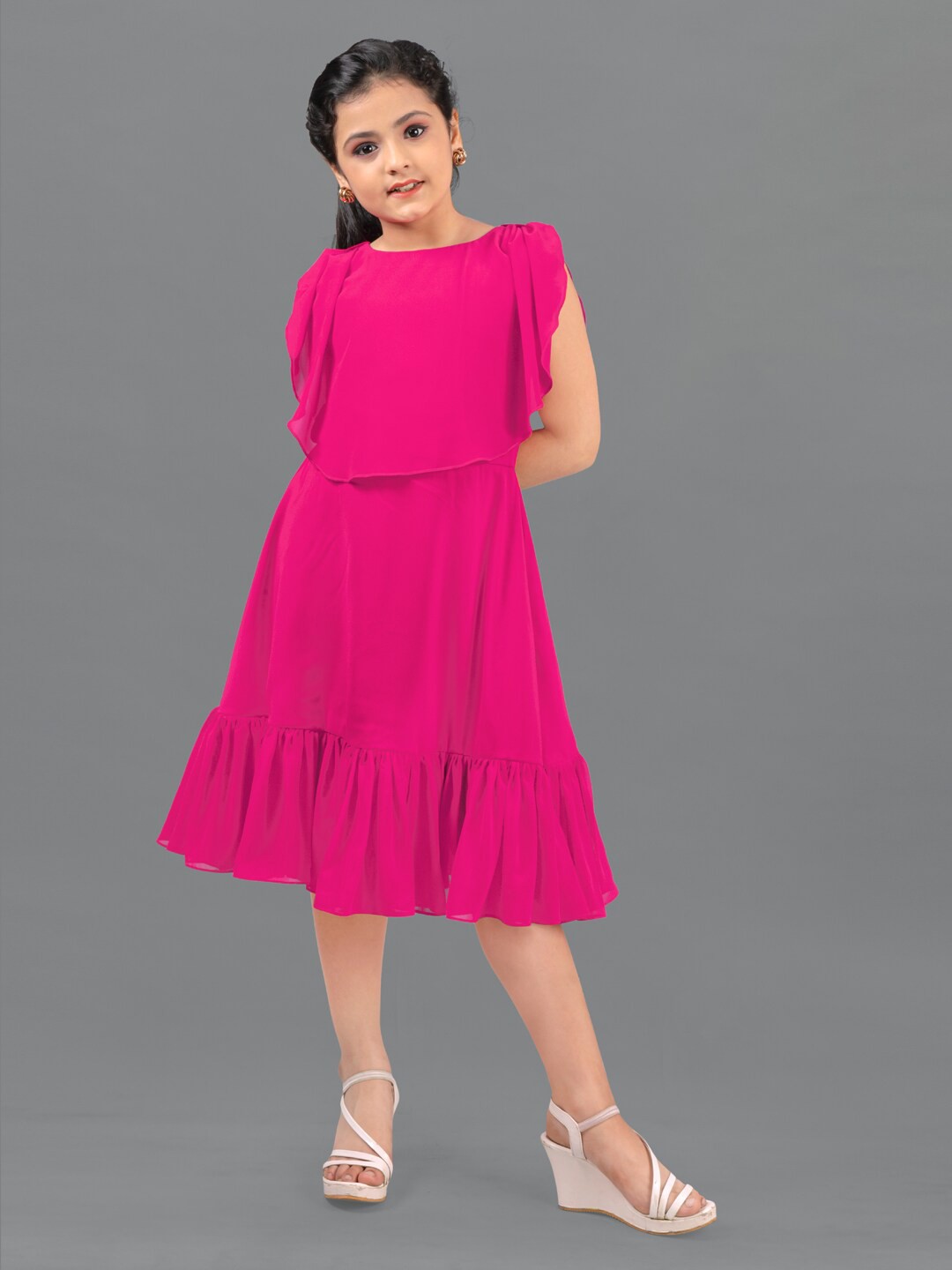 

FASHION DREAM Girls Pink Georgette A-Line Midi Dress